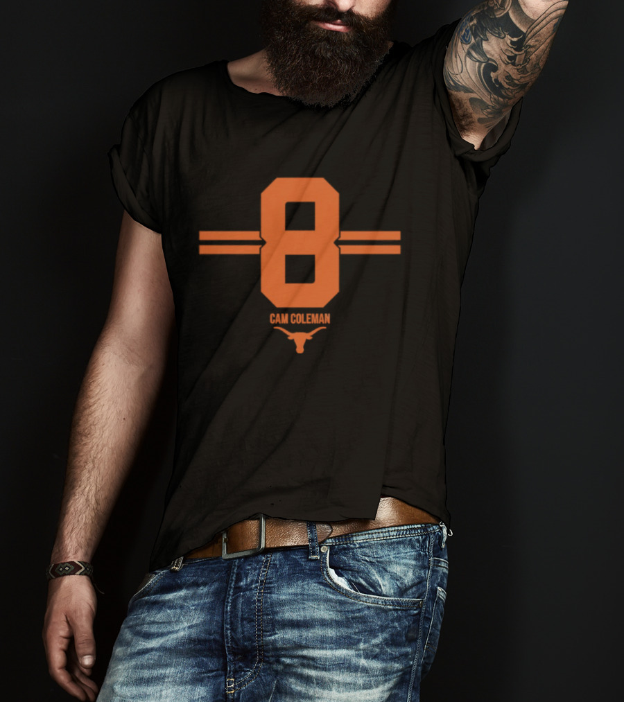 Texas Longhorns Cam Coleman Number 8 NCAA Football T-Shirt