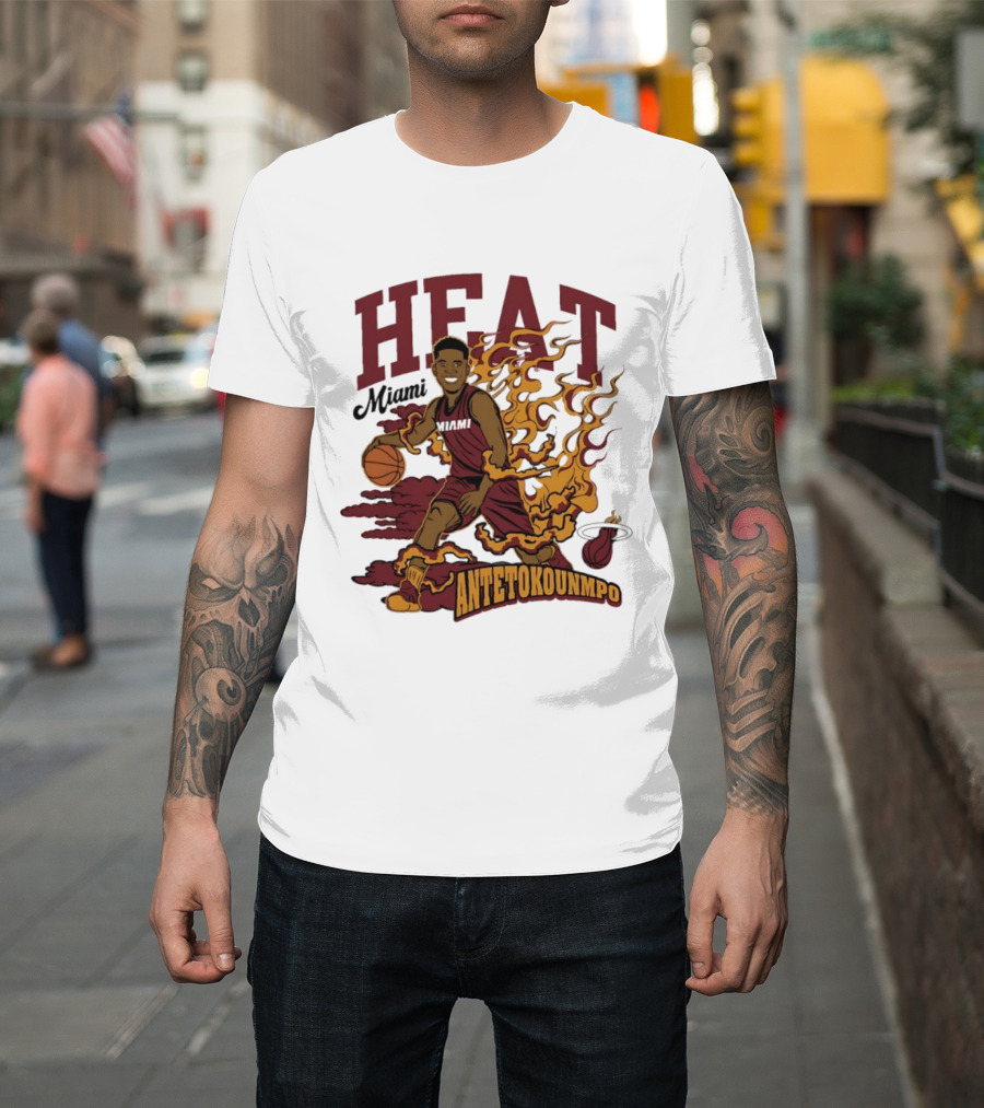 Miami Heat Antetokounmpo Basketball Flame Comic T-Shirt