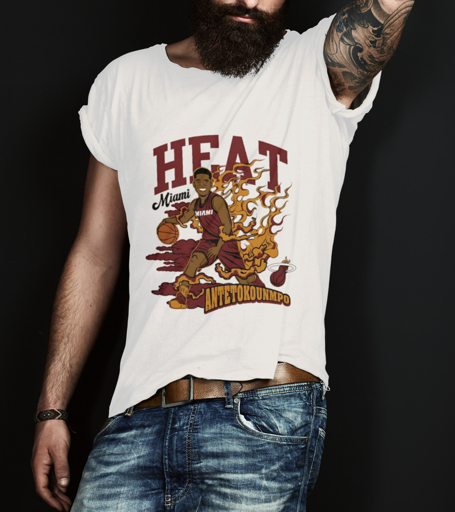 Miami Heat Antetokounmpo Basketball Flame Comic T-Shirt