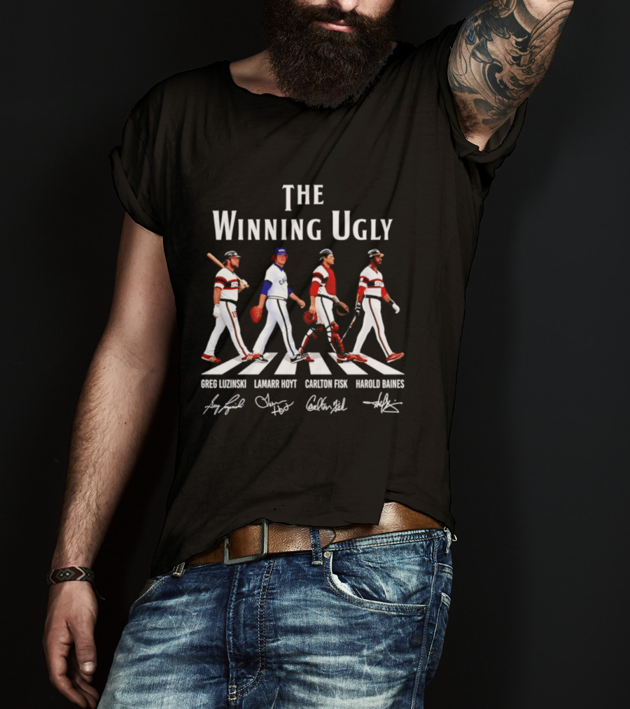 Chicago White Sox The Winning Ugly Greg Luzinski Lamarr Hoyt Carlton Fisk Harold Baines Signatures Abbey Road T-Shirt