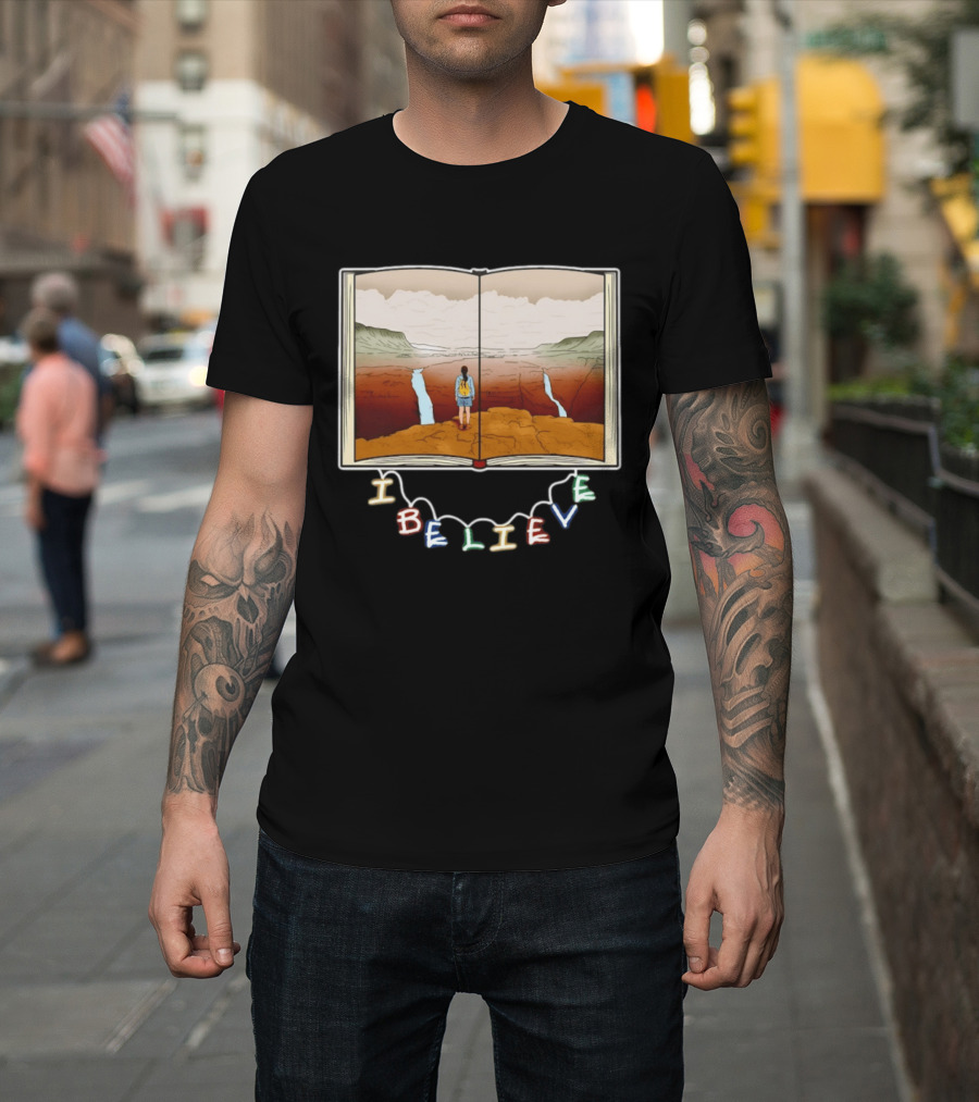 I Believe Open Book Landscape Journey Adventure T-Shirt