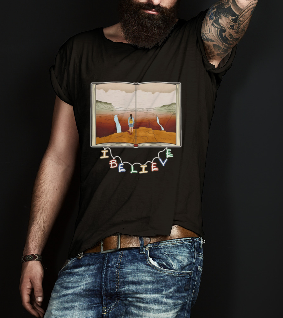 I Believe Open Book Landscape Journey Adventure T-Shirt