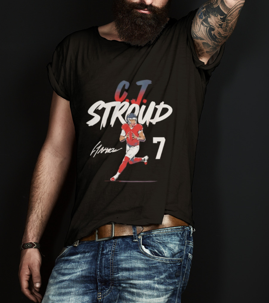 C.J. Stroud Houston Texans 7 Football Star 2026 Signature Pose T-Shirt