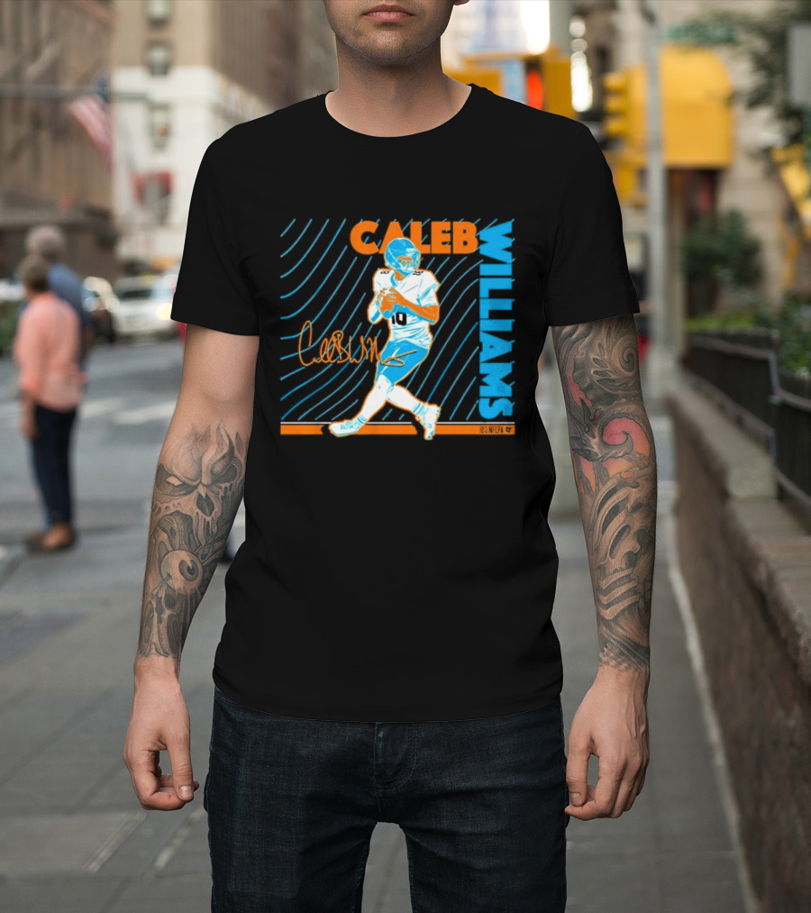 Caleb Williams Neon Nights Football Pose With Signature T-Shirt