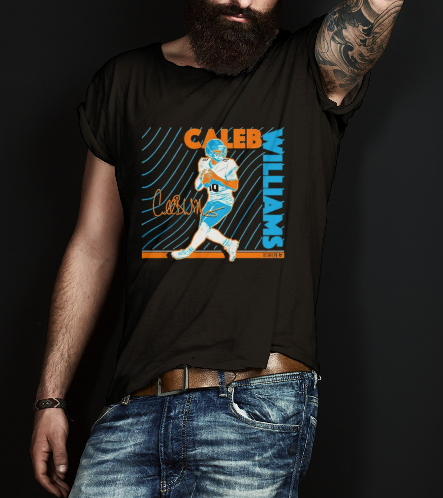 Caleb Williams Neon Nights Football Pose With Signature T-Shirt