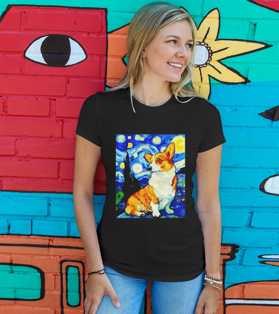 Corgi The Starry Night Vincent Van Gogh Dog Art Collaboration T-Shirt