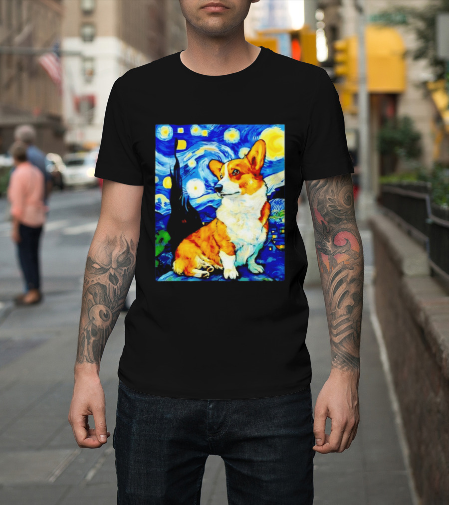 Corgi The Starry Night Vincent Van Gogh Dog Art Collaboration T-Shirt