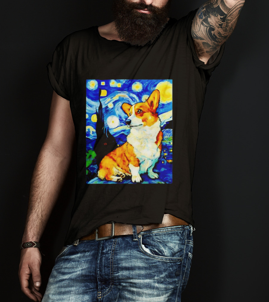 Corgi The Starry Night Vincent Van Gogh Dog Art Collaboration T-Shirt