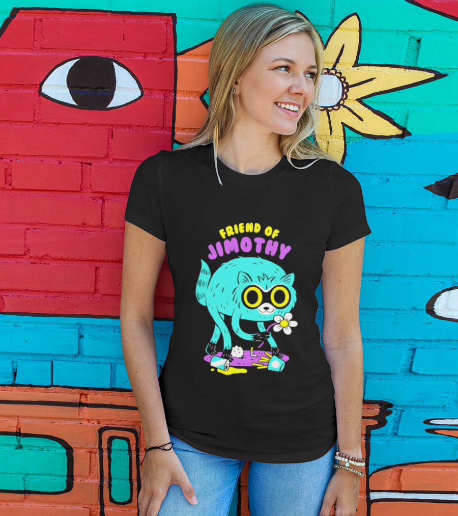 Friend Of Jimothy Raccoon Holding Flower Cute Cartoon T-Shirt