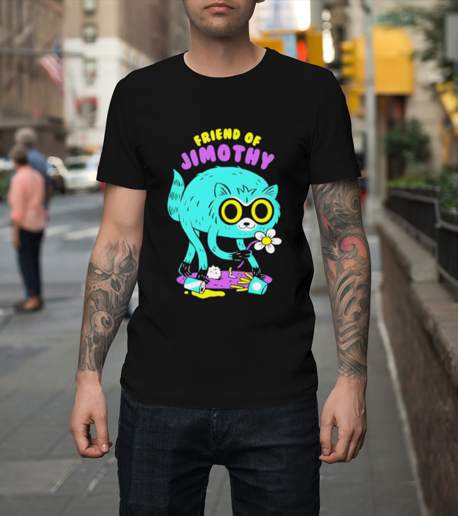 Friend Of Jimothy Raccoon Holding Flower Cute Cartoon T-Shirt