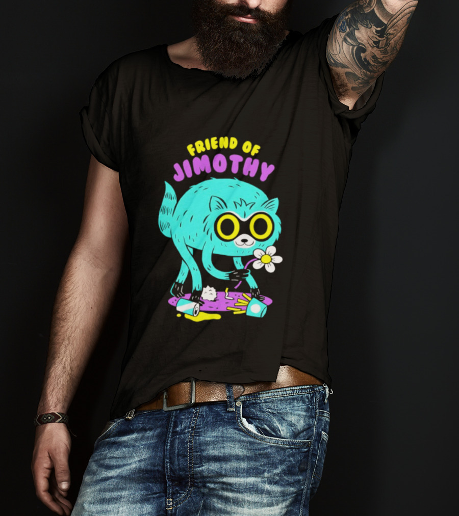 Friend Of Jimothy Raccoon Holding Flower Cute Cartoon T-Shirt