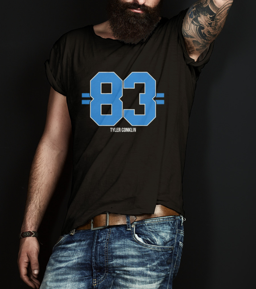 Tyler Conklin 83 Blue Stripe Detroit Lions Number T-Shirt