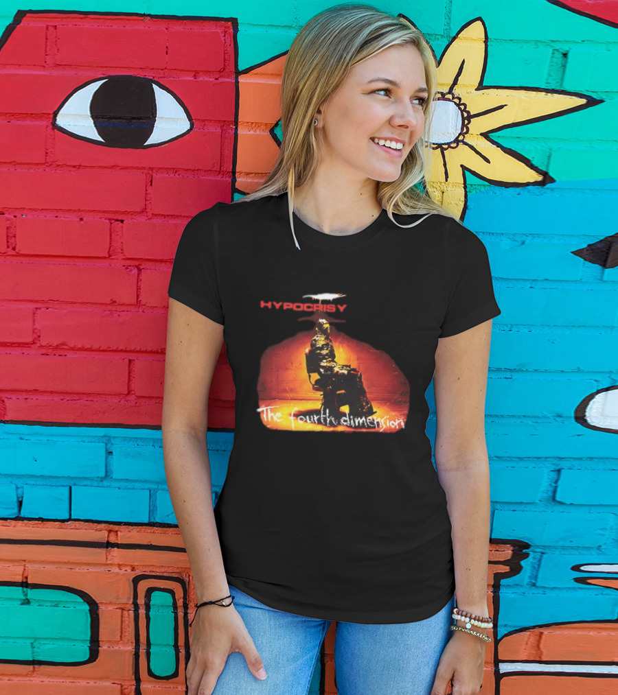 Hypocrisy The Fourth Dimension Red Text And Seated Figure T-Shirt