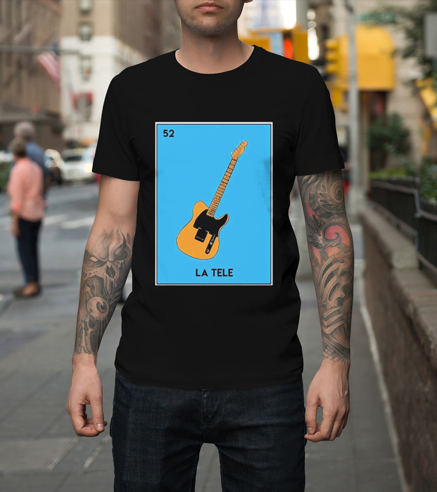 Jeff Garlin La Tele 52 Guitar Image With Number On Blue T-Shirt
