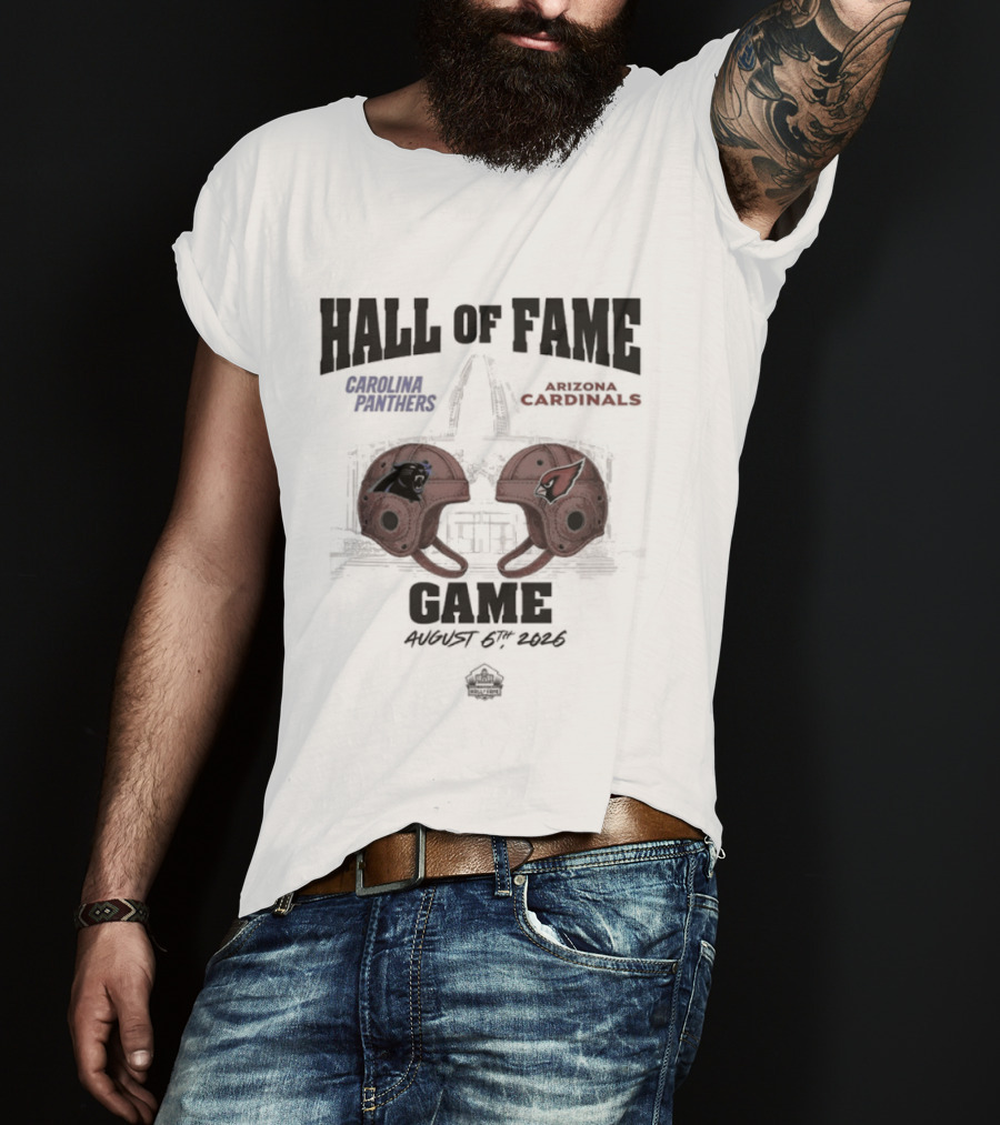 Carolina Panthers Arizona Cardinals 2026 Hall Of Fame Dueling Helmets NFL Matchup T-Shirt