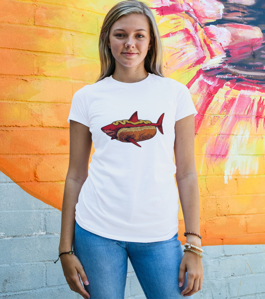 Shark Hot Dog Mustard Mashup Humor T-Shirt