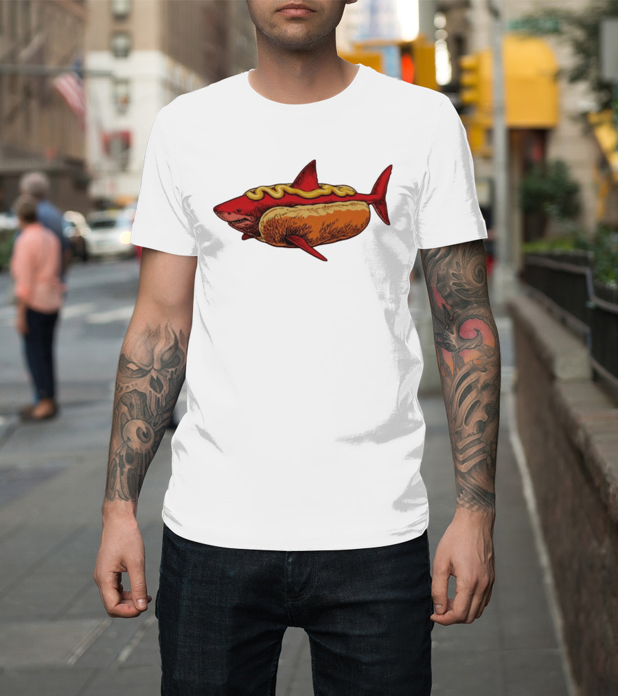 Shark Hot Dog Mustard Mashup Humor T-Shirt
