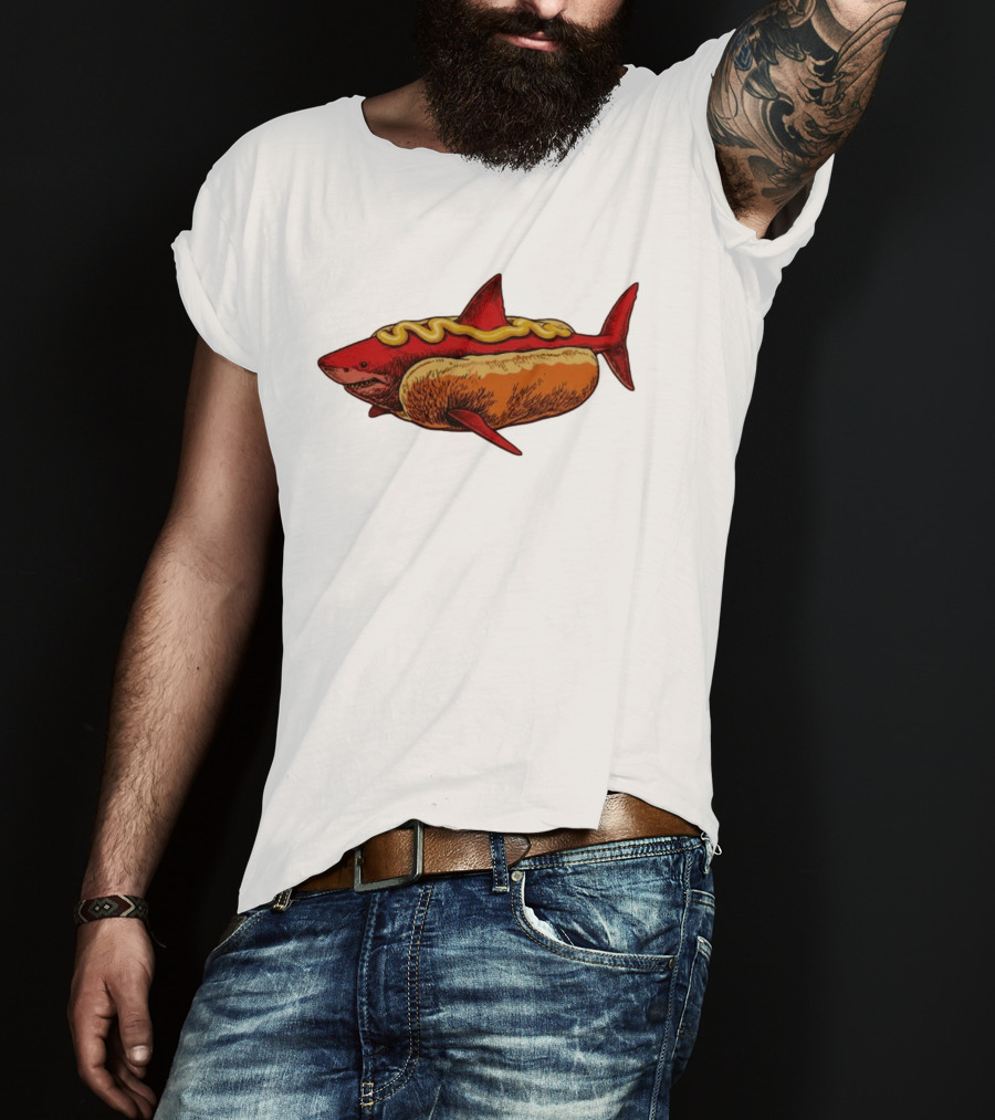 Shark Hot Dog Mustard Mashup Humor T-Shirt