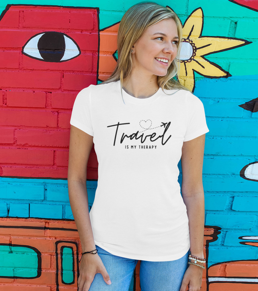 Travel Is My Therapy Heart And Airplane Path T-Shirt