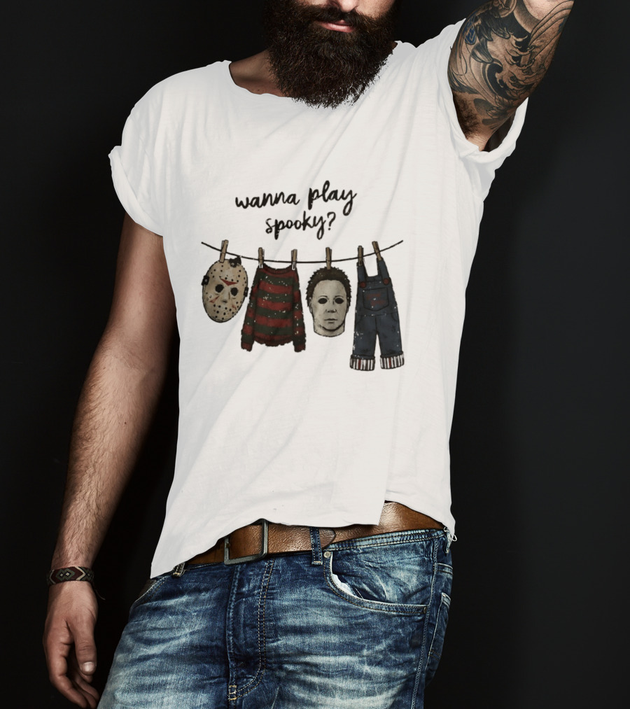 Wanna Play Spooky Halloween Horror Mask And Costume References T-Shirt
