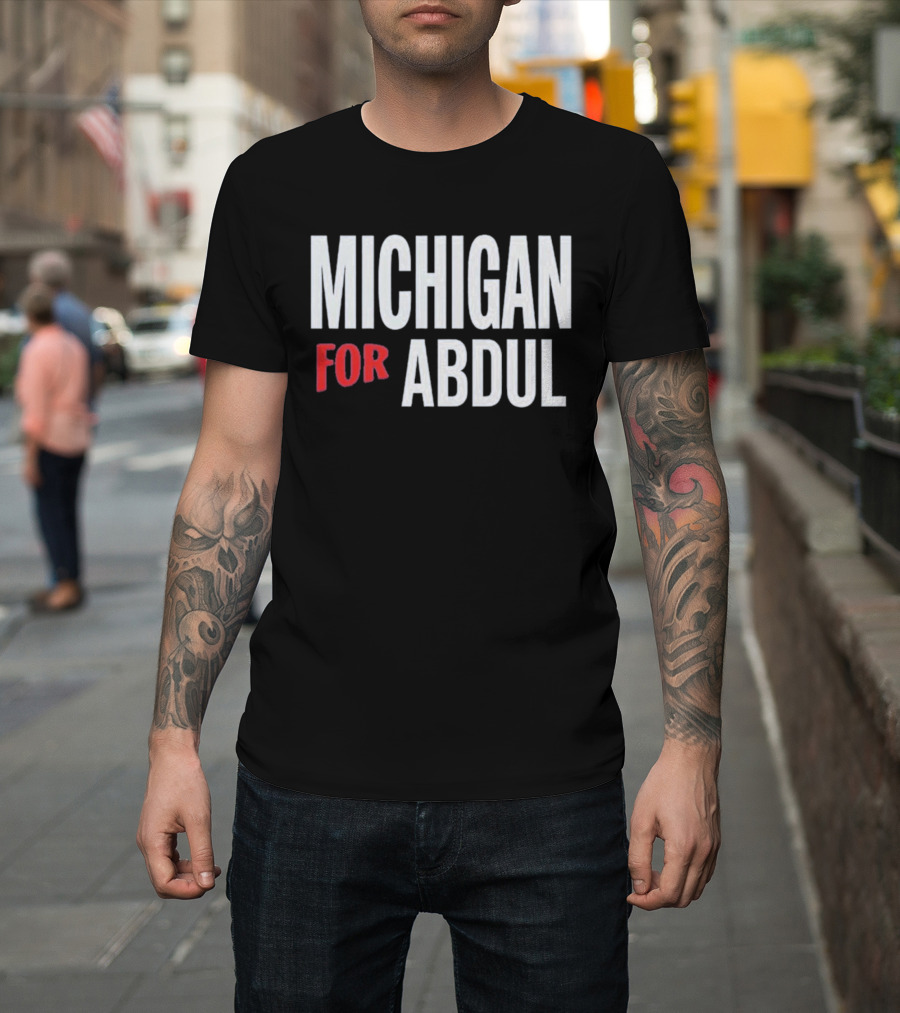 Michigan For Abdul Text Bold Red And White T-Shirt