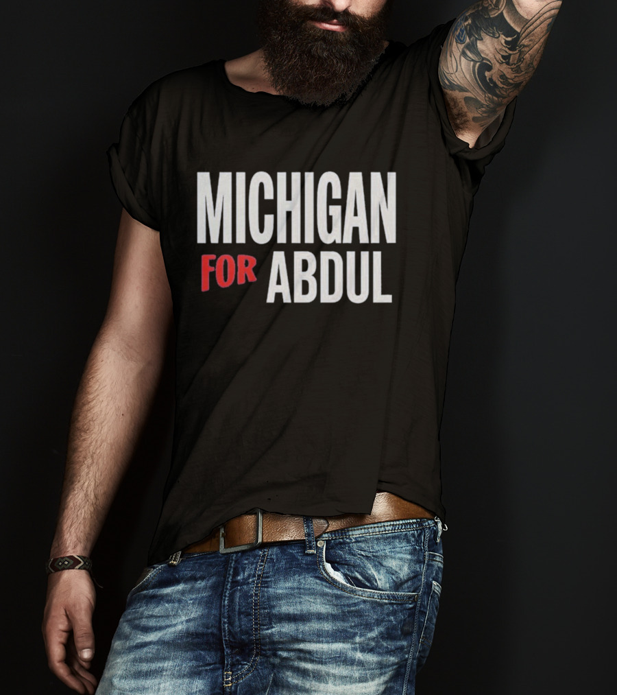 Michigan For Abdul Text Bold Red And White T-Shirt