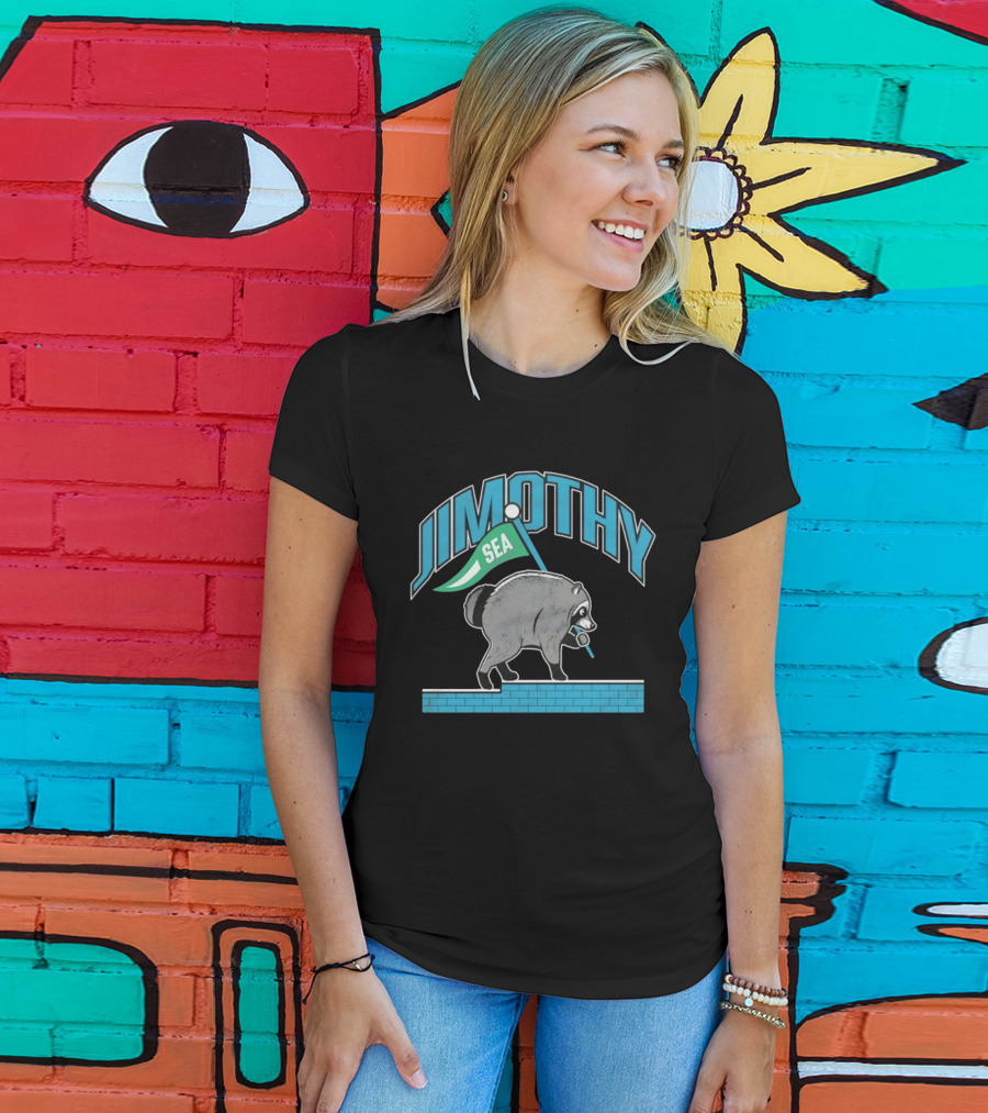 Jimothy SEA Raccoon Holding Flag On Brick Wall T-Shirt