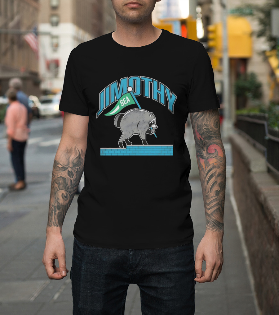 Jimothy SEA Raccoon Holding Flag On Brick Wall T-Shirt