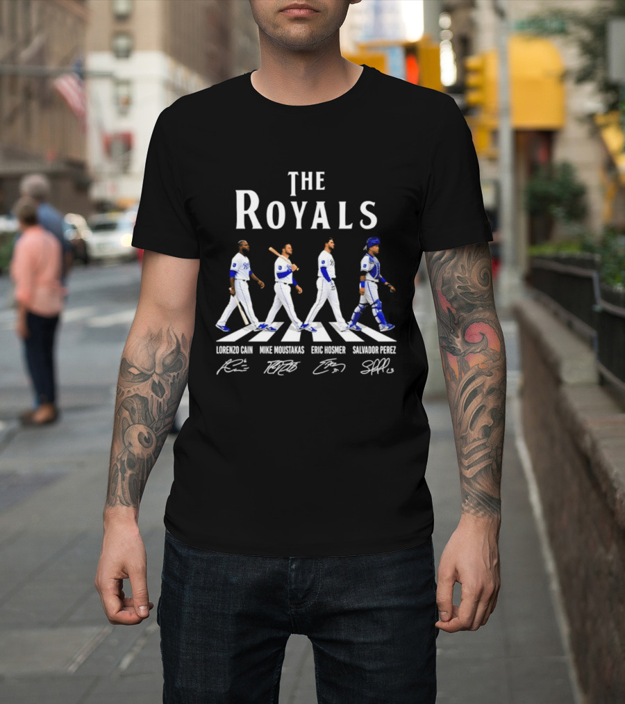 The Royals Lorenzo Cain Mike Moustakas Eric Hosmer Salvador Perez Signatures Abbey Road Kansas City Royals T-Shirt