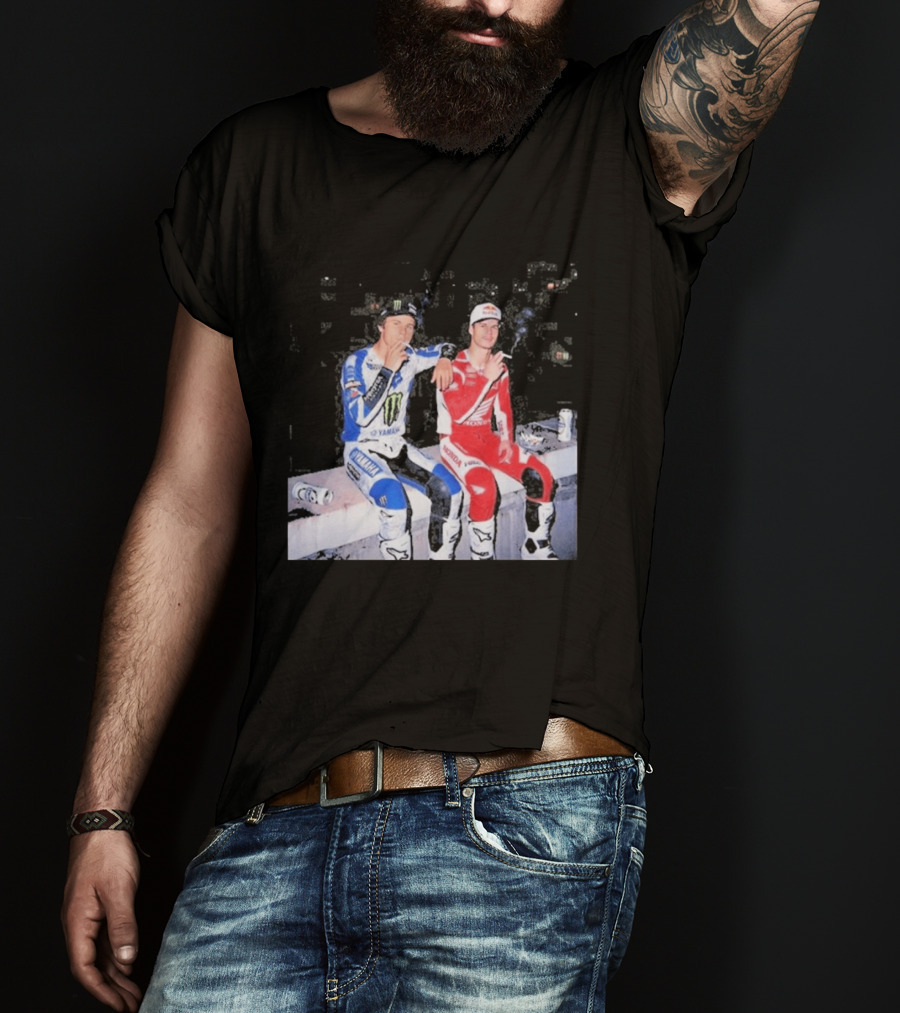 Valentino Rossi Casey Stoner Yamaha Honda Monster Red Bull Racing Motogp Smoking T-Shirt