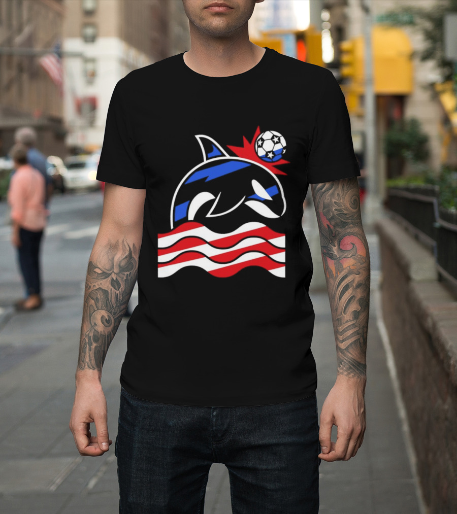 Wild Whale Red White And Blue Waves With Soccer Ball T-Shirt