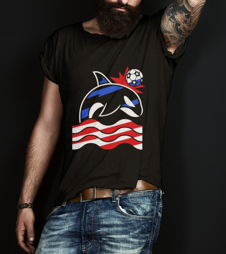 Wild Whale Red White And Blue Waves With Soccer Ball T-Shirt