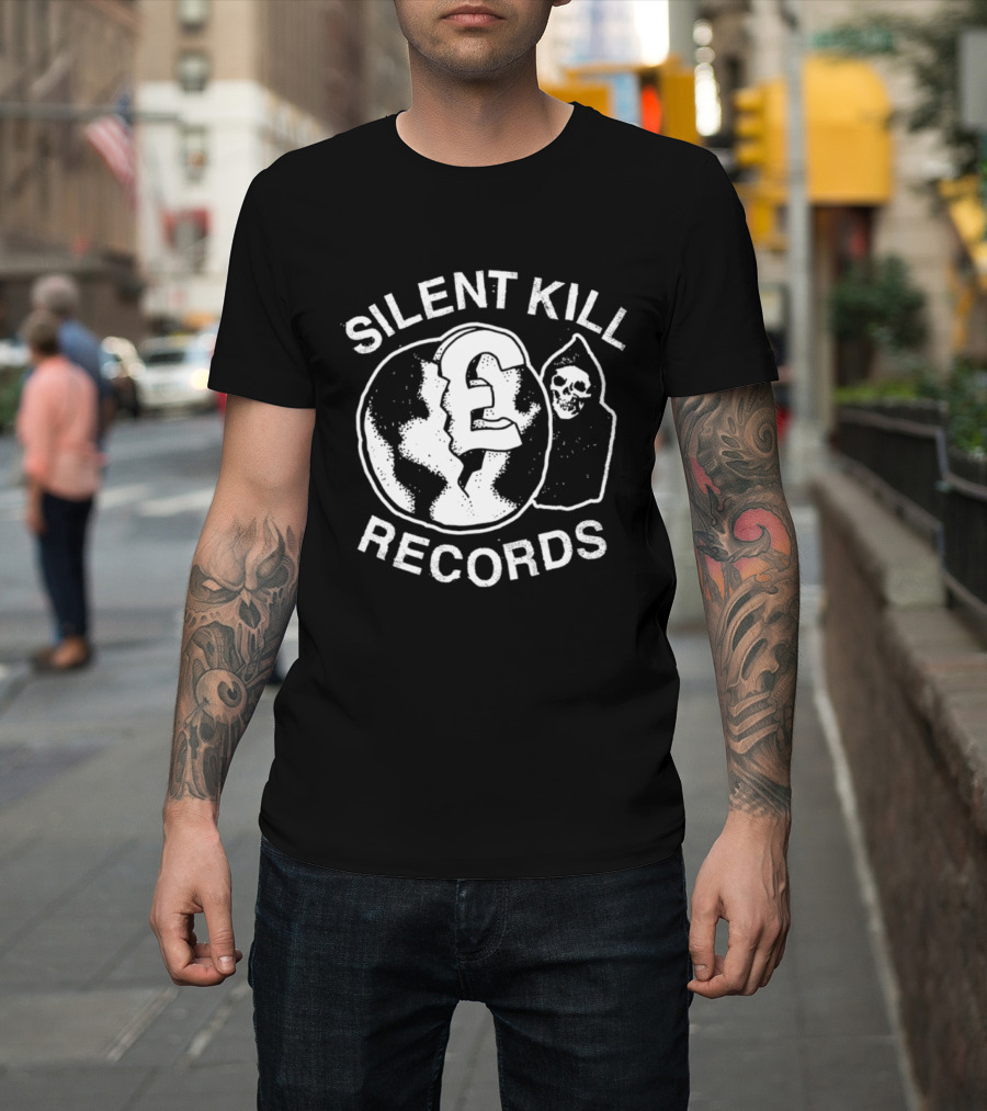 Silent Kill Records Skull Punk Logo Earth T-Shirt