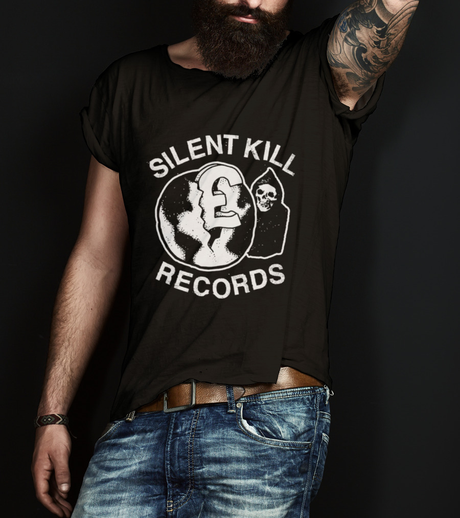 Silent Kill Records Skull Punk Logo Earth T-Shirt