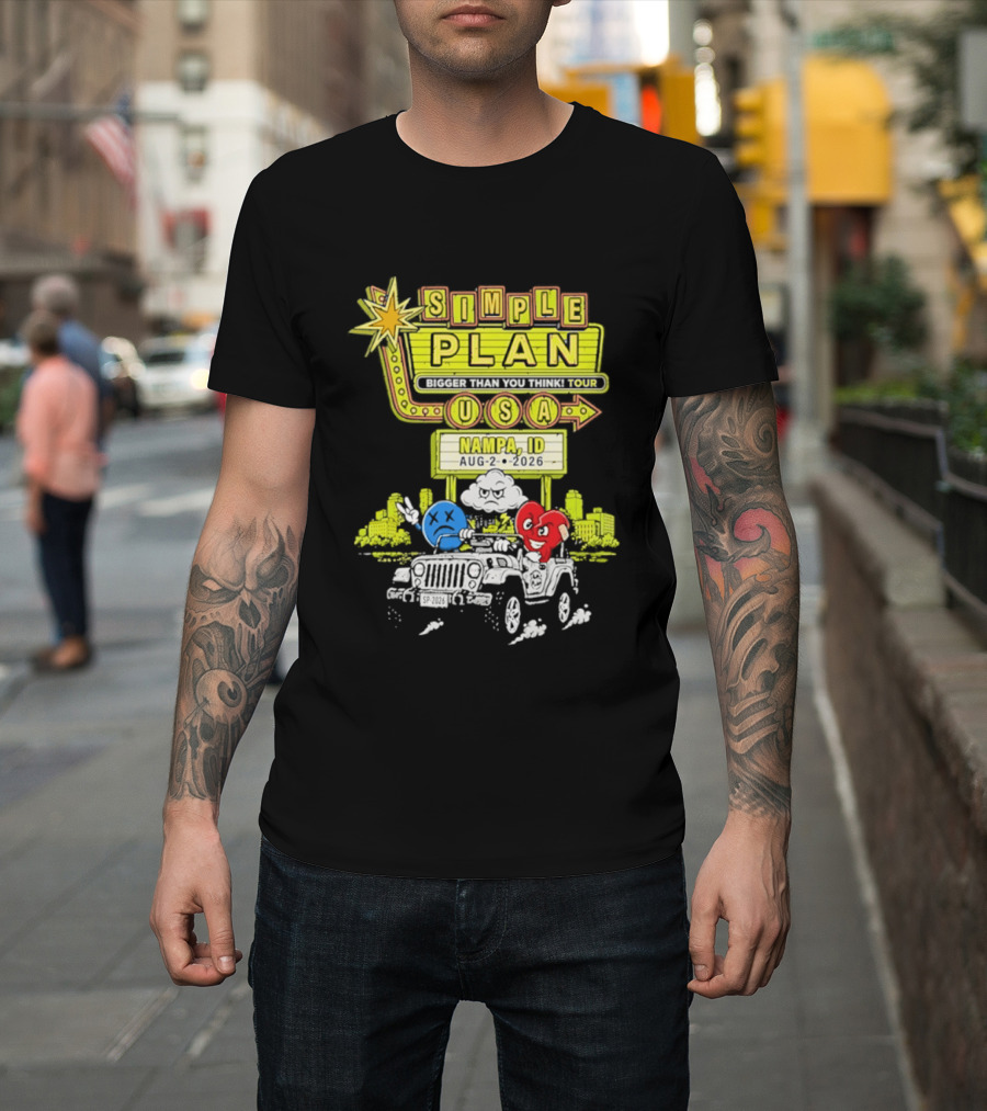 Simple Plan Bigger Than You Think Tour Nampa ID USA August 2 2026 T-Shirt