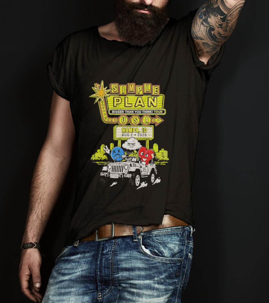 Simple Plan Bigger Than You Think Tour Nampa ID USA August 2 2026 T-Shirt