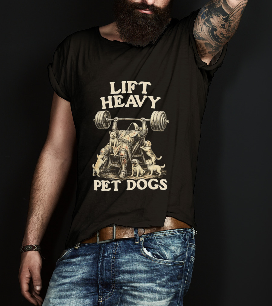 Lift Heavy Pet Dogs Medieval Weightlifting Knight With Puppies T-Shirt
