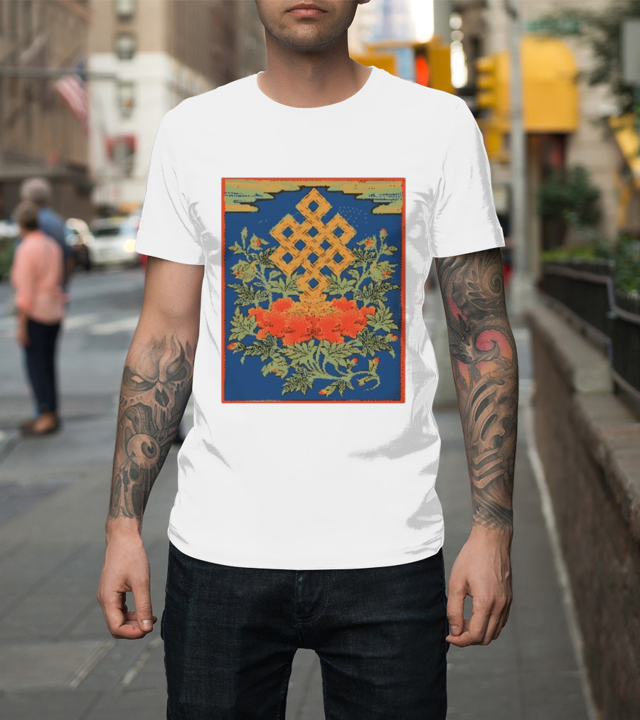 Srivatsa Endless Knot Floral Design Buddhist Symbol With Blossoms T-Shirt