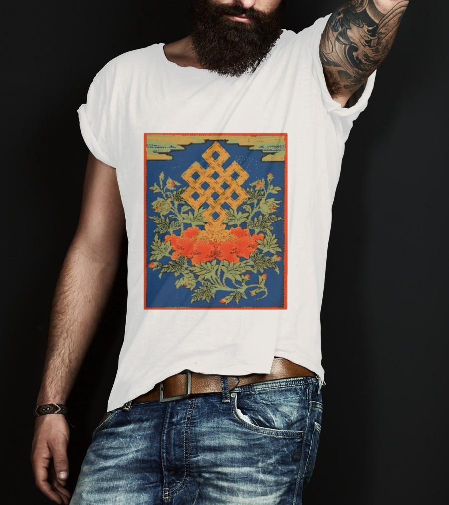 Srivatsa Endless Knot Floral Design Buddhist Symbol With Blossoms T-Shirt