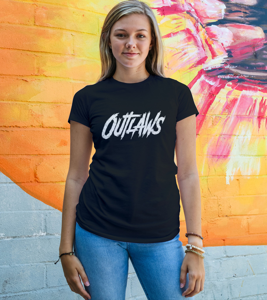 Cowboys Outlaws Text Bold White Brushstroke T-Shirt