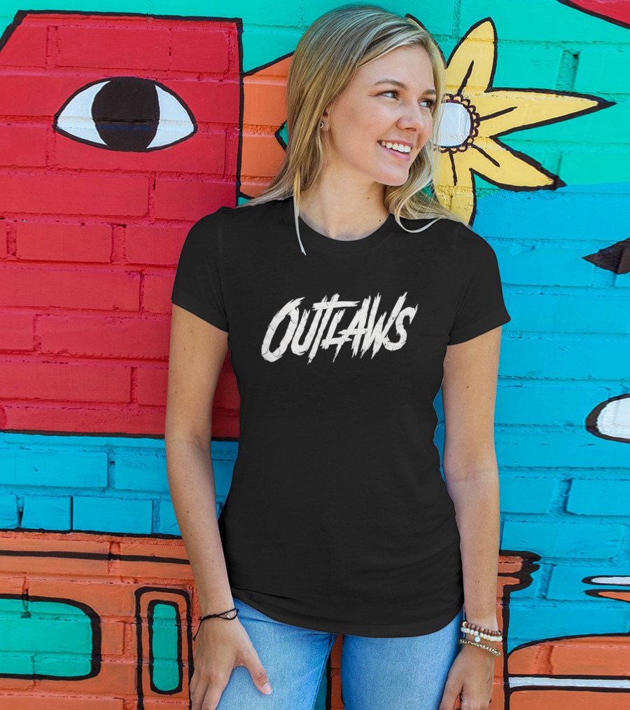 Cowboys Outlaws Text Bold White Brushstroke T-Shirt