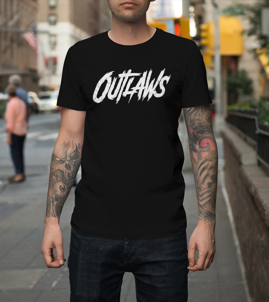 Cowboys Outlaws Text Bold White Brushstroke T-Shirt