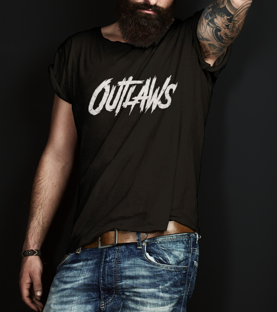 Cowboys Outlaws Text Bold White Brushstroke T-Shirt