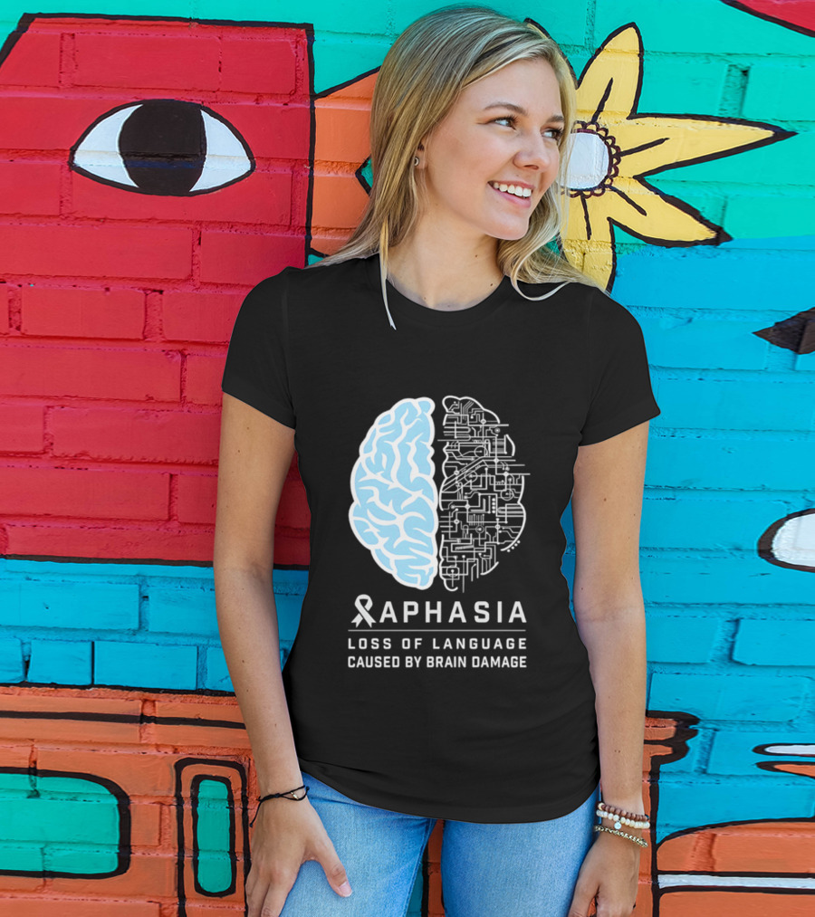 Aphasia Awareness Ribbon Brain Design Loss Of Language Caused By Brain Damage T-Shirt