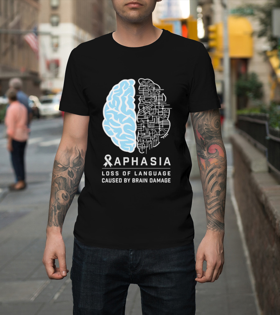 Aphasia Awareness Ribbon Brain Design Loss Of Language Caused By Brain Damage T-Shirt