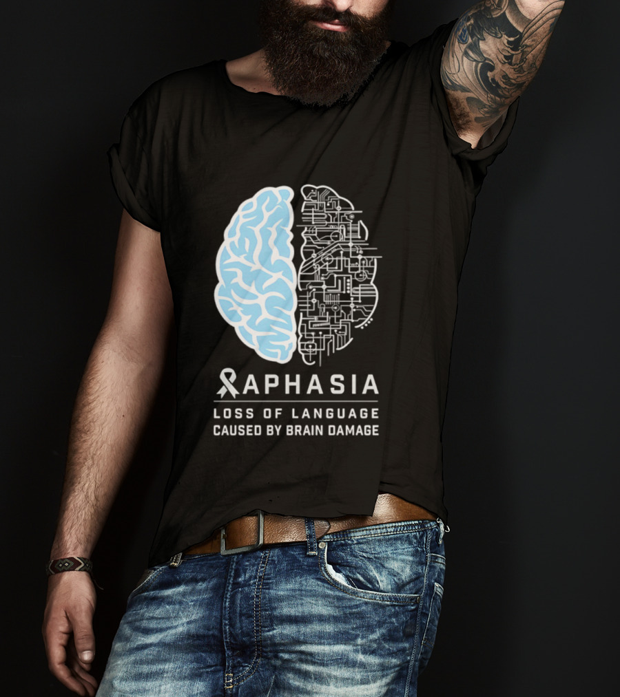 Aphasia Awareness Ribbon Brain Design Loss Of Language Caused By Brain Damage T-Shirt