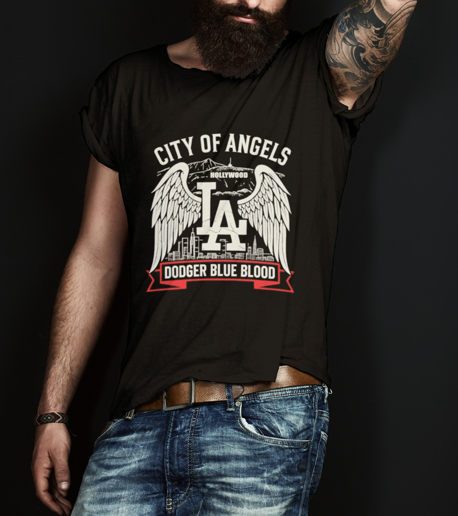 City Of Angels LA Hollywood Dodger Blue Blood Wings Skyline T-Shirt