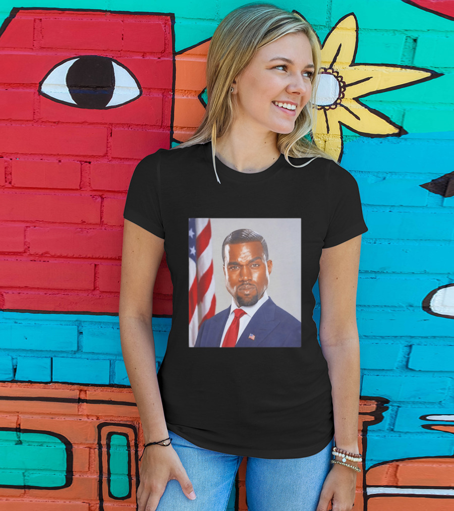 Kanye West Ye Political Portrait American Flag Suit And Tie T-Shirt