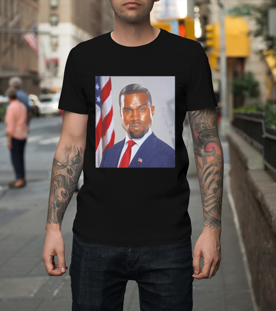 Kanye West Ye Political Portrait American Flag Suit And Tie T-Shirt