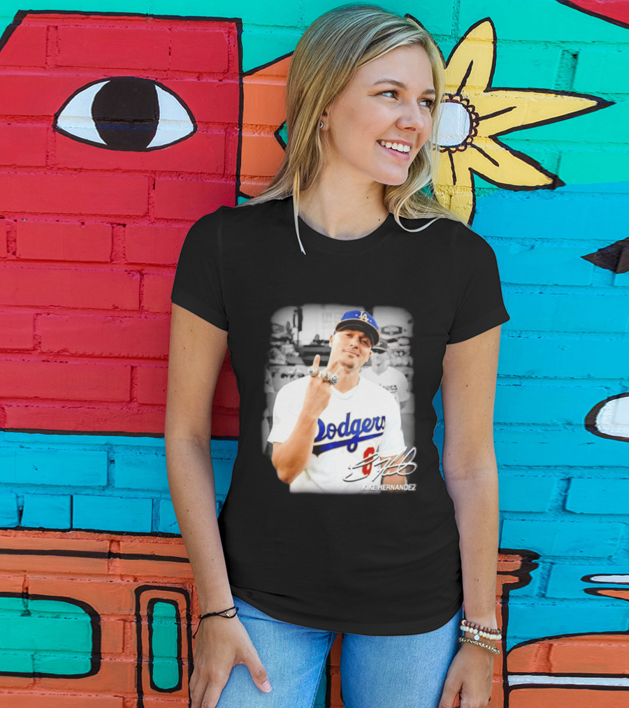 Kike Hernandez Los Angeles Dodgers MLB Number 14 Autographed Photo T-Shirt
